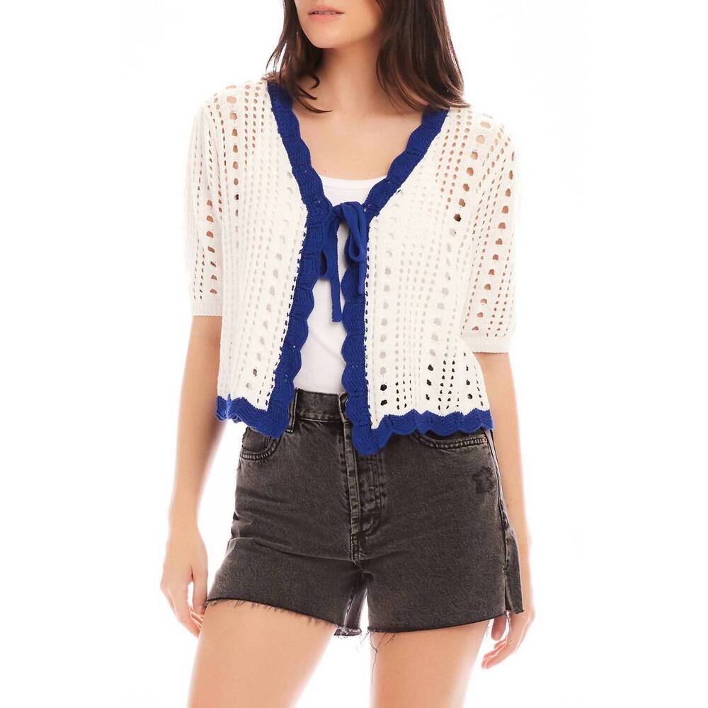 NEW FIFTEEN TWENTY betsy open stitch tie front cardigan in off white